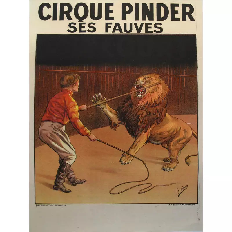 Affiche Le Grand Cirque lion acrobate style rétro