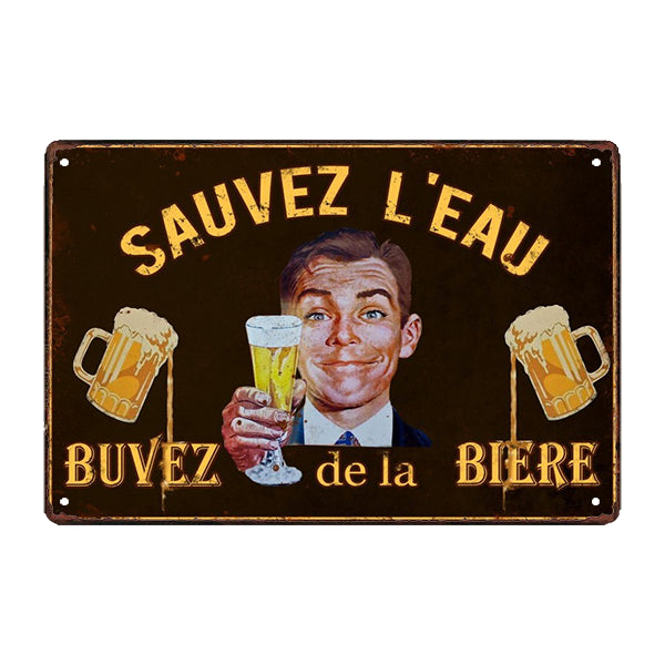 Bière Vieille Plaque Publicitaire Humour En Métal | Planète Vintage Bière Vieille Plaque Publicitaire Humour En Métal | Planète Vintage
