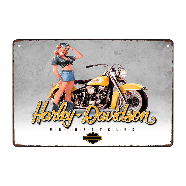 Vintage Metal Sign Harley Davidson Pin up