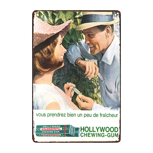 Plaque En Métal Vintage Hollywood Chewing Gum 60 Ans - Réf A403, Occasion Avec Marques D'usage