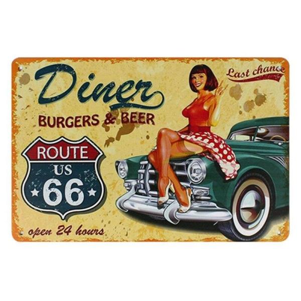 Plaque Métal Vintage , Pin-up Diner