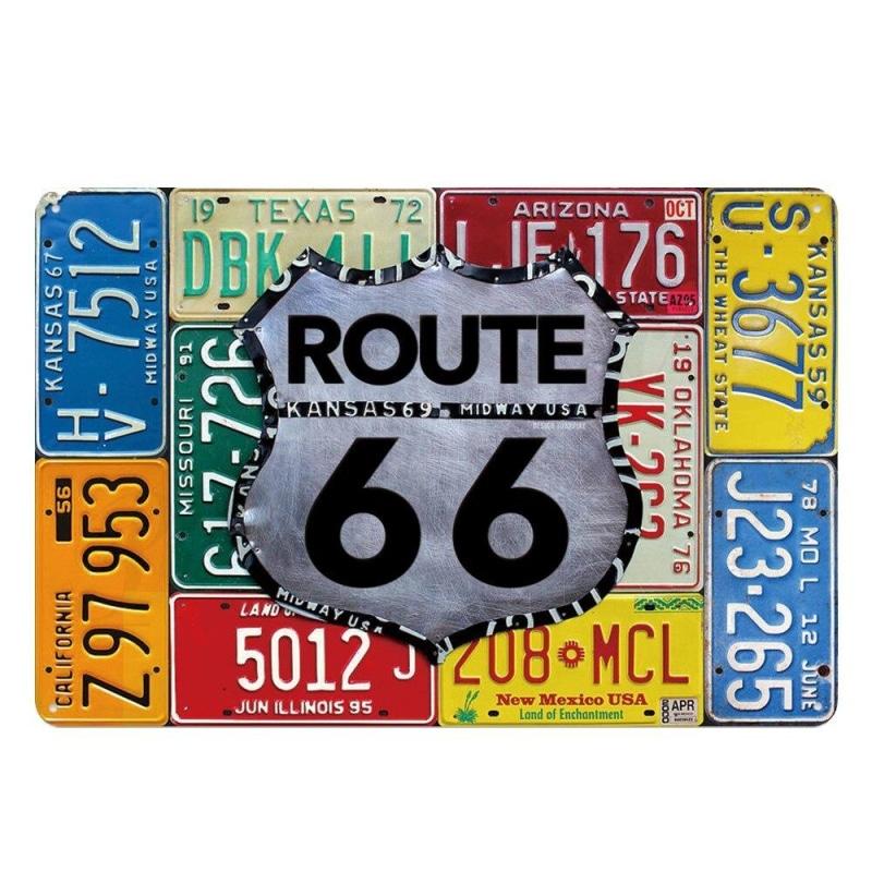 Plaque Route 66 Vintage - Décoration Murale Métal 30x15cm - Style Américain Rétro - Garage, Bar