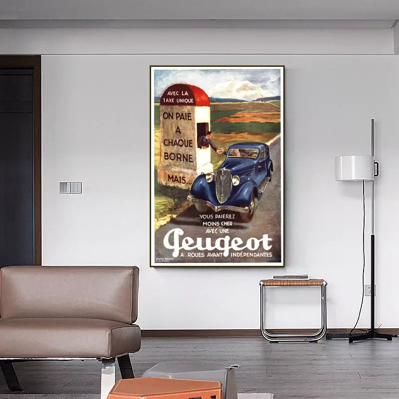 Poster showing Peugeot 405 parked in front of a sunset Poster showing Peugeot 405 parked in front of a sunset