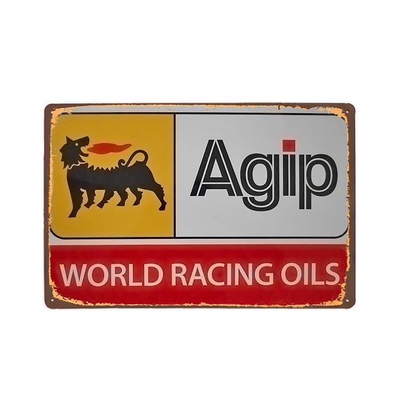 Plaque Métal Vintage Agip World Racing Oil | Planète Vintage