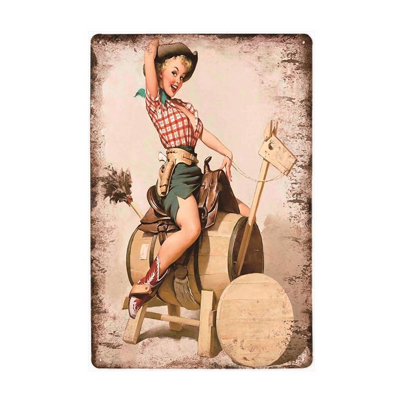 Plaque Métal Vintage Pin-up Rodéo | Planète Vintage