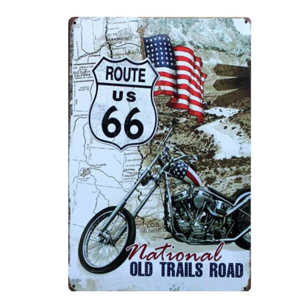 Plaque Métal Vintage Route 66 Moto Planète Vintage 