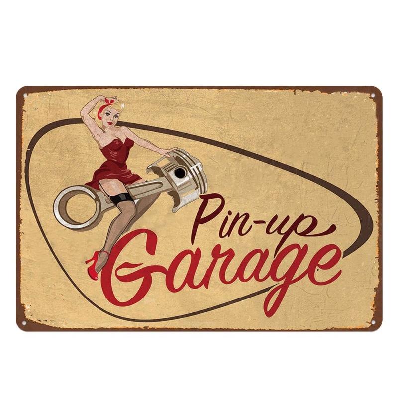 Plaque Métal Vintage Pin-up Garage